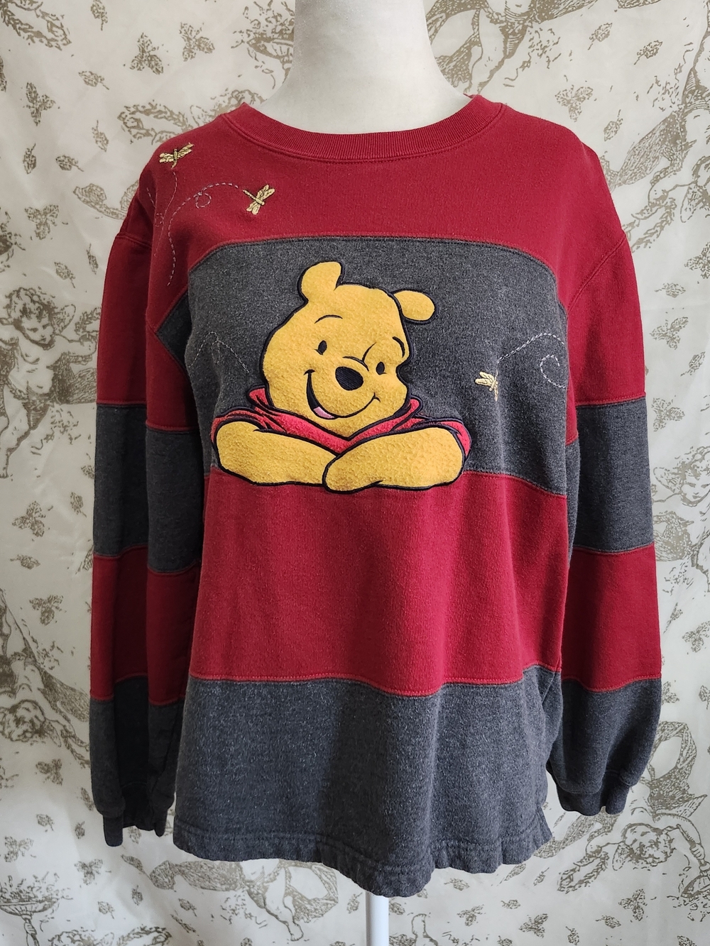 90s Pooh 100 Acre Collection Winnie the Pooh Striped Fleece Pullover Sweater M